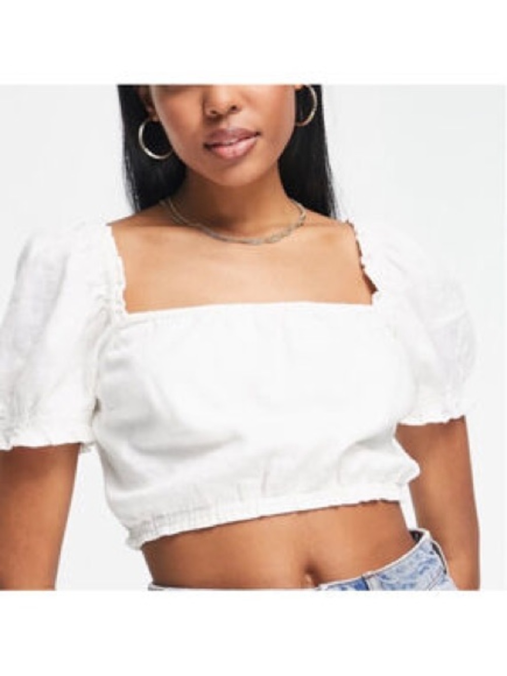Abercrombie & Fitch White Linen-Blend Crop Top
